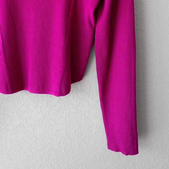 Bar III Crop Top Size Large Hot Pink Long Sleeve Square Neck Stretch Knit - Picture 4 of 6